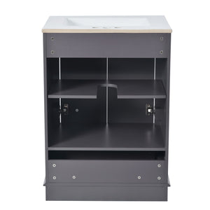 Bathroom Vanity With Ceramic Sink Combo, Modern Freestanding Storage Cabinet With Silver Handles