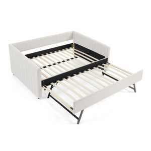 Upholstered Daybed With Trundle With Vertical Stripes