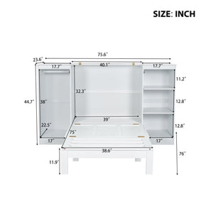 Twin Size Murphy Bed With Bedside Shelves And Wardrobe - White