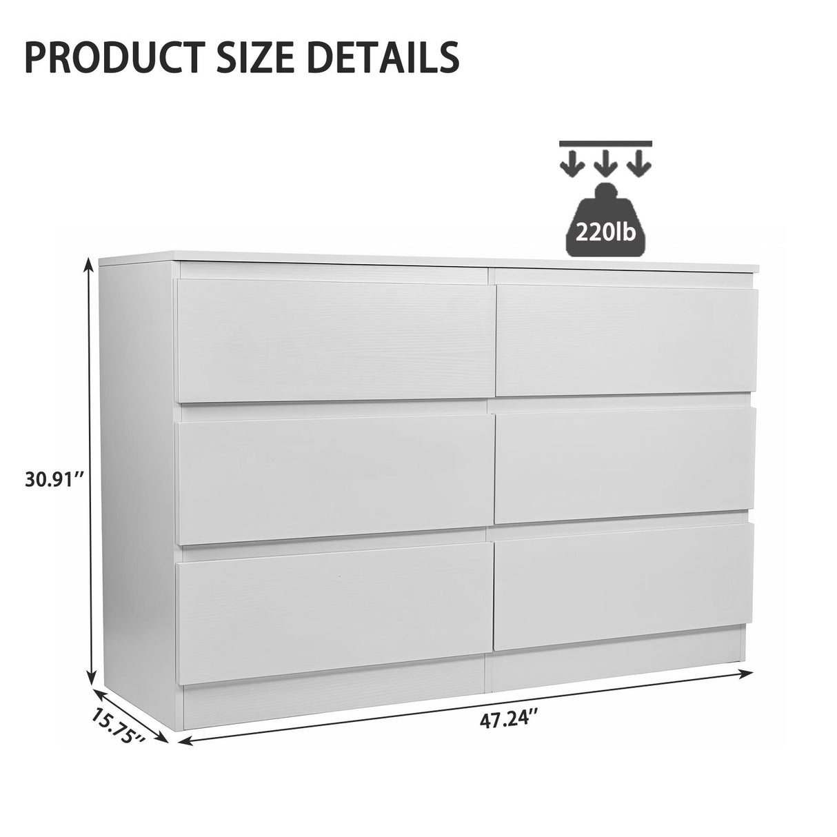 6 Drawer Dresser With Spacious Countertop And Concealed Handles