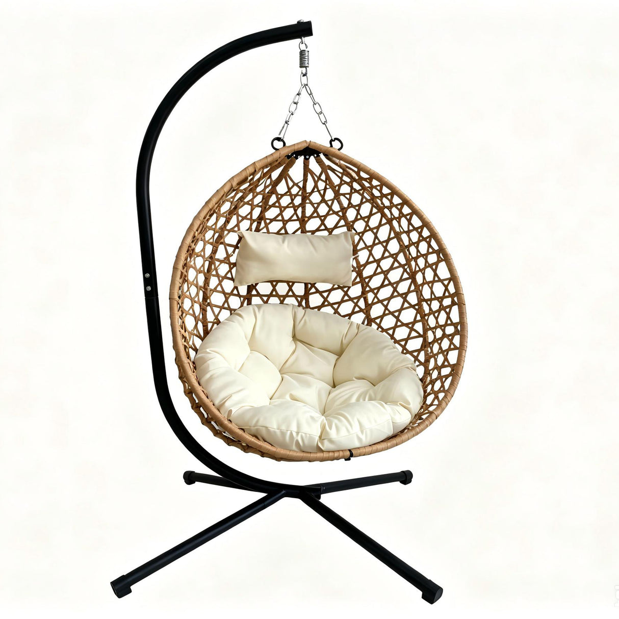 Foldable Hanging Egg Chair with Stand and Cushion