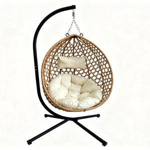 Foldable Hanging Egg Chair with Stand and Cushion