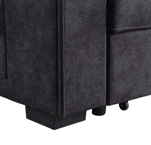 Toby - Woven Fabric Reversible Sleeper Sectional Sofa With Storage Chaise Cup Holder Charging Ports And Pockets