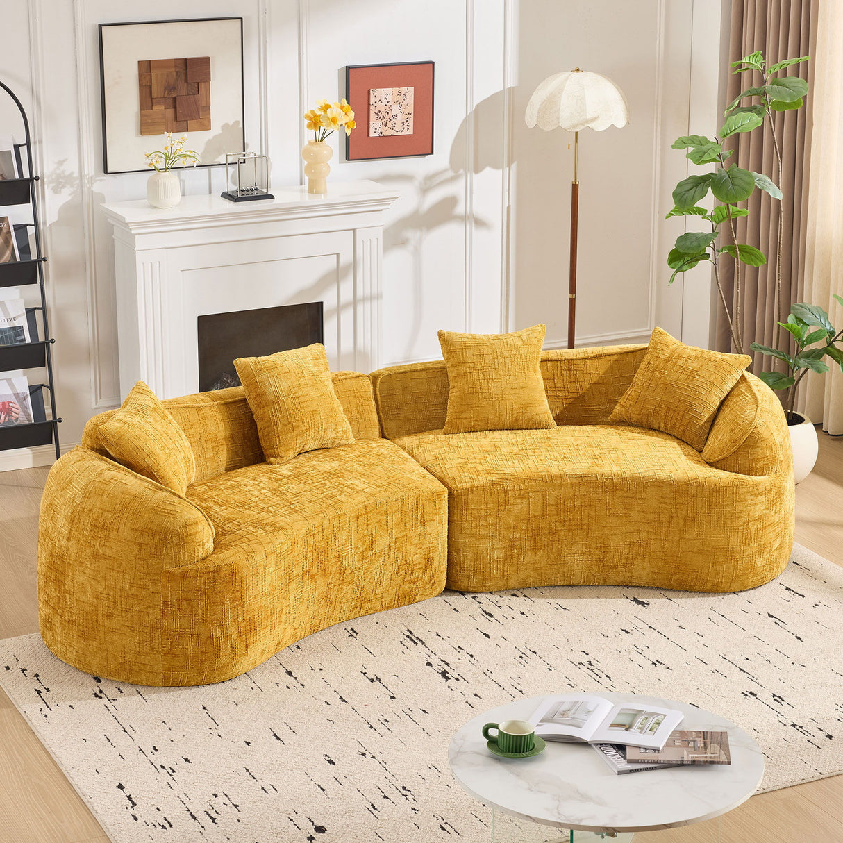 Curved Compressed Sofa, Nordic-Style Design For Living Room