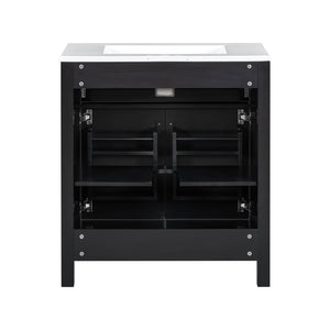 Bathroom Vanity With Ceramic Sink, Modern Single Bathroom Cabinet With 2 Doors And A Shelf, Soft Close Doors