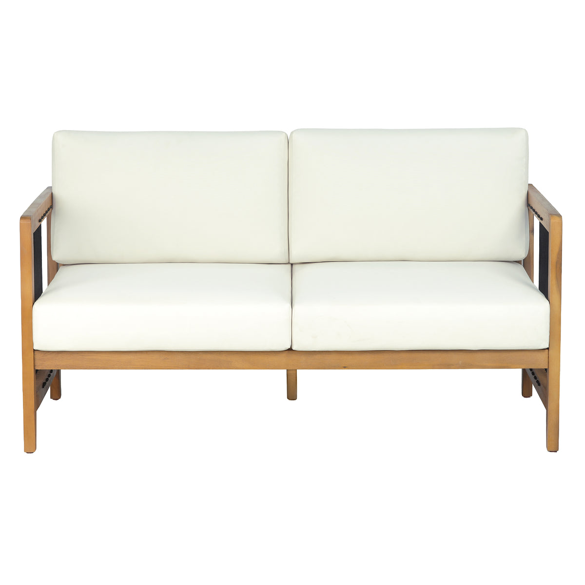 Acacia Wood Outdoor Loveseat with Handwoven Rope