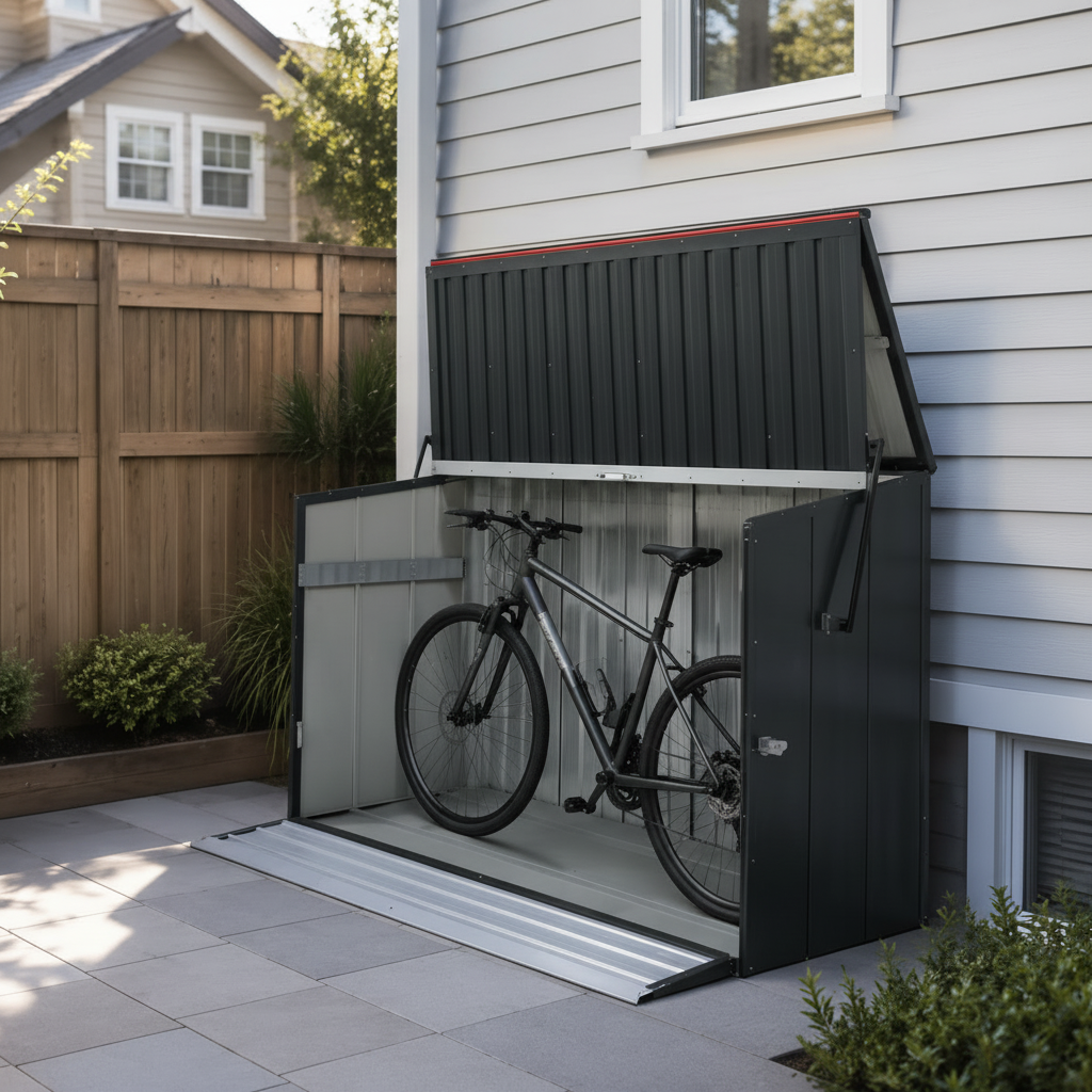 Outdoor Galvanated Steel Storage Shed with Flip Top and Foldable Front Door
