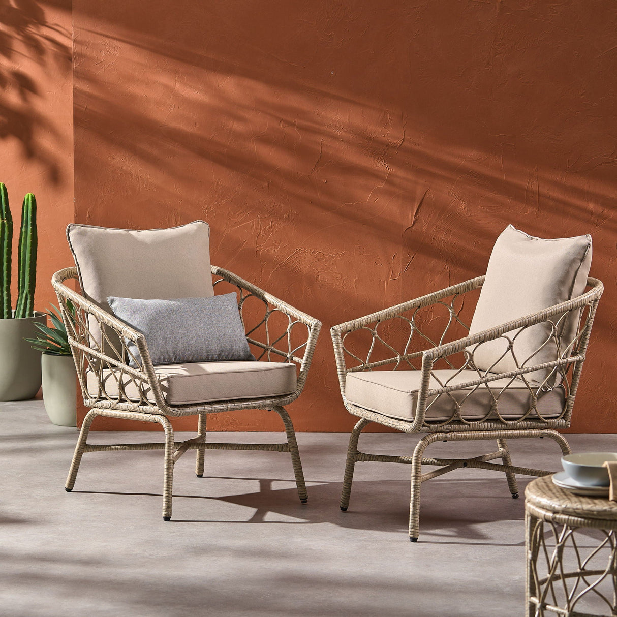 Bruce - Outdoor Club Chair Set With Water Resistant Cushions Rattan And Iron - Brown - Best Buy Furniture