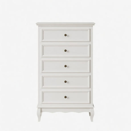 5 Drawer Tall Wide Chest Of Drawers - White