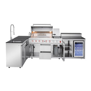 Outdoor Kitchen Island 95.8 Inch 6+1 Burner Propane Gas BBQ Grill 95500 BTU 304 Stainless Steel