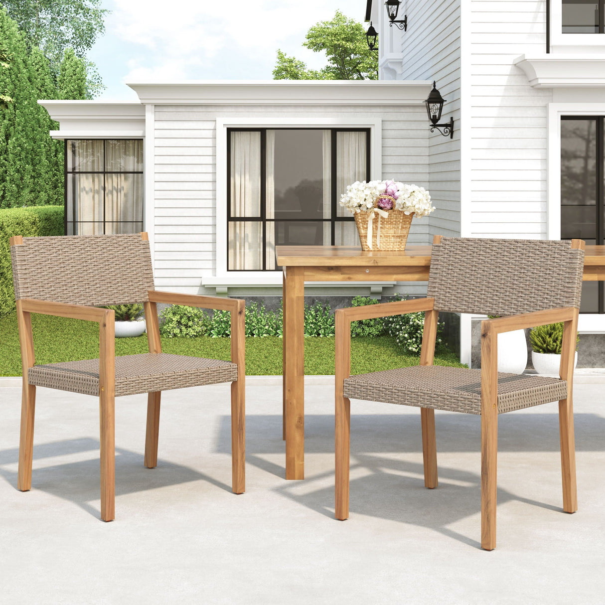 Outdoor Dining Chairs for Patios and Gardens (Set of 2) - Light Brown Multi / Light Teak