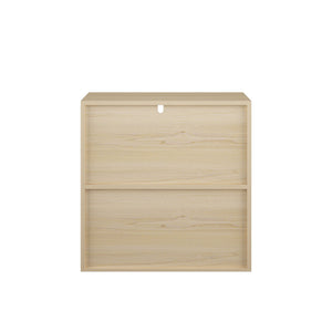 Storage Cabinet With Sliding Doors, 2 Tier Open And Closed Shelves Organizer - Natural / White