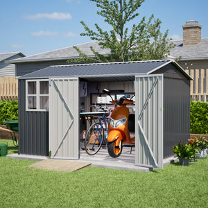 10X8FT Outdoor Steel Storage Shed with Clear Window, Lockable Doors