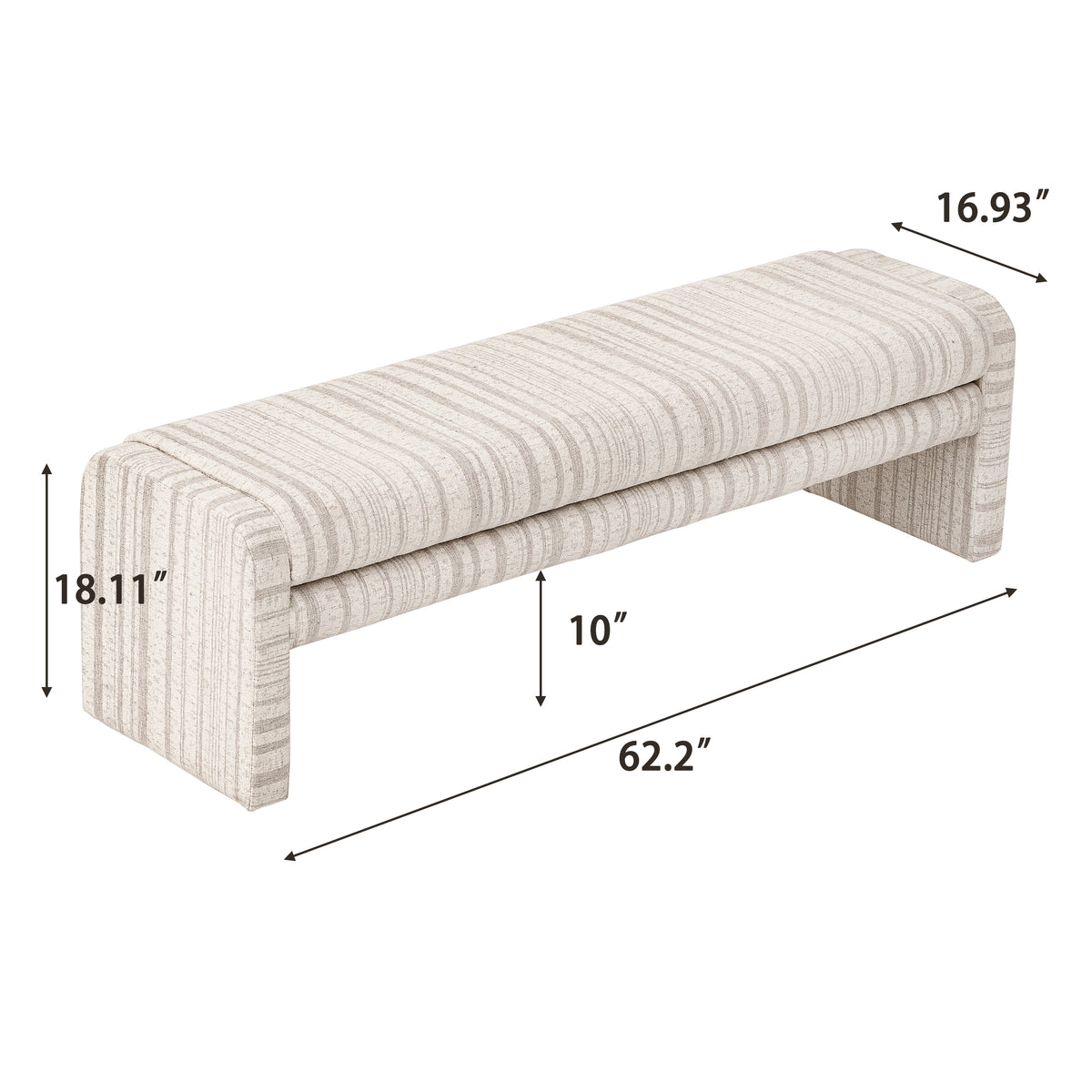 62.2 Inch Striped Upholstered Ottoman Bench
