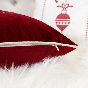 Red Velvet Christmas Throw Pillow with Merry Christmas Embroidery