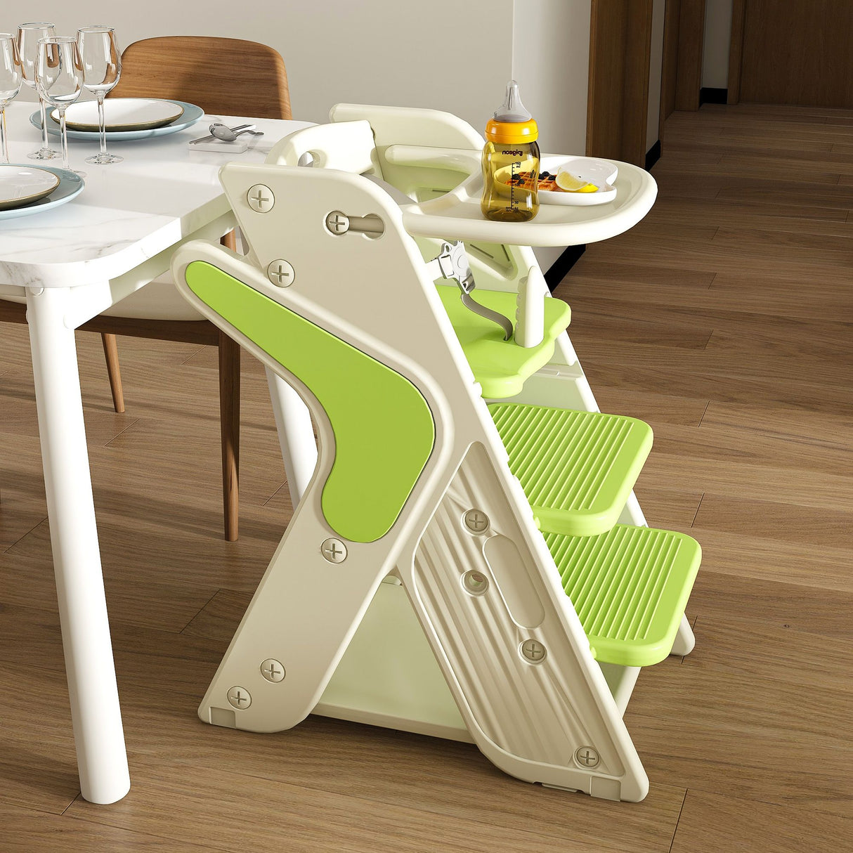Multifunctional Growing Up Dining Chair With Adjustable Height And 5 Point Seat Belts