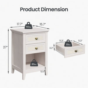 Nightstand With 2 Drawers & Shelf - White