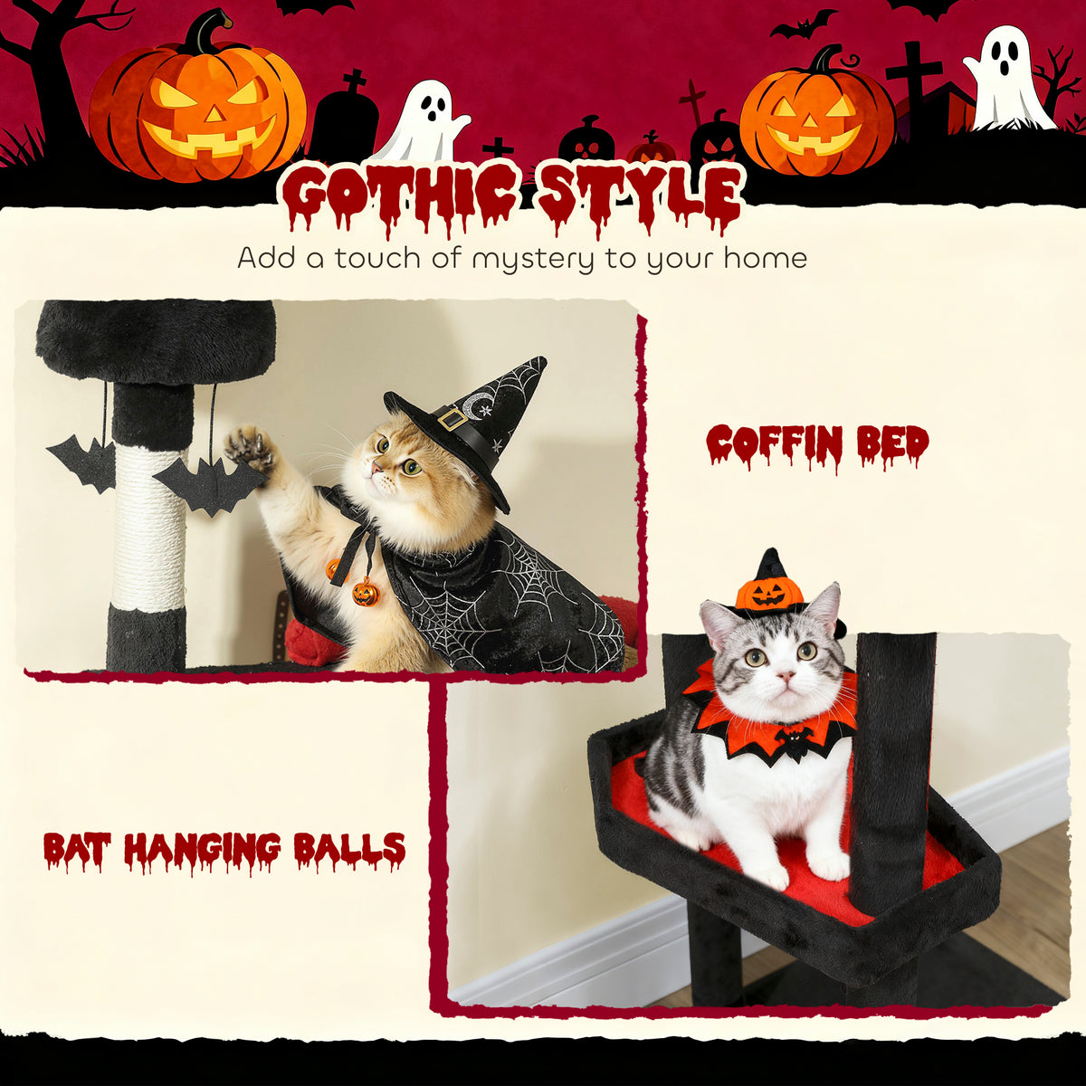 PawHut Gothic Cat Tree - 78" Extra Tall Cat Tower for Indoor Kittens