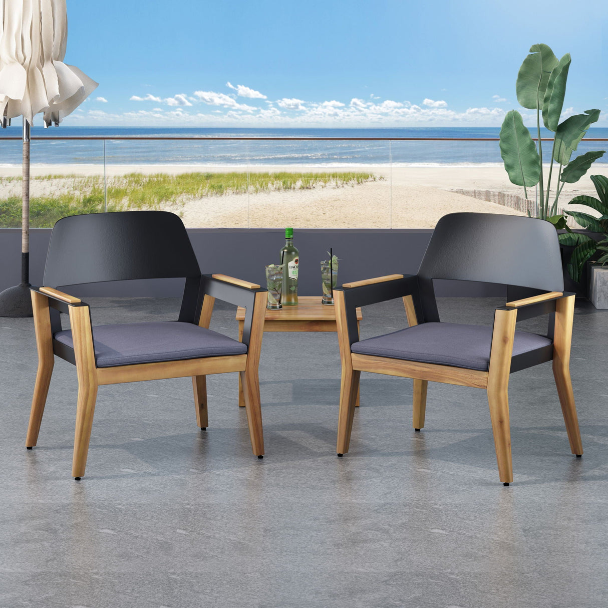 Soho - Transitional Style Outdoor Club Chair (Set of 2) With Cushions - Teak - Best Buy Furniture
