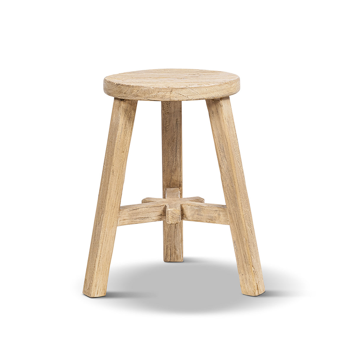 Linden Round Elm Wood Stool, 15.5-Inch, Light Brown