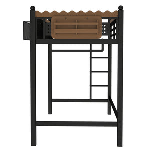 Twin XL Size Loft Bed with Ladders and Storage Shelves