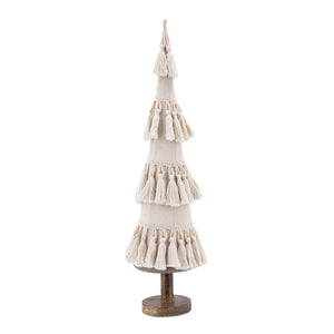 Fringes Embellished Cone With Wooden Base