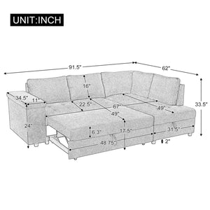 L Shaped Couch With Pull Out Bed And Storage Sectional Sleeper Sofa With Hidden Storage, Wide Armrest With Storage, For Living Room, Apartment, Bedroom, Office - Best Buy Furniture