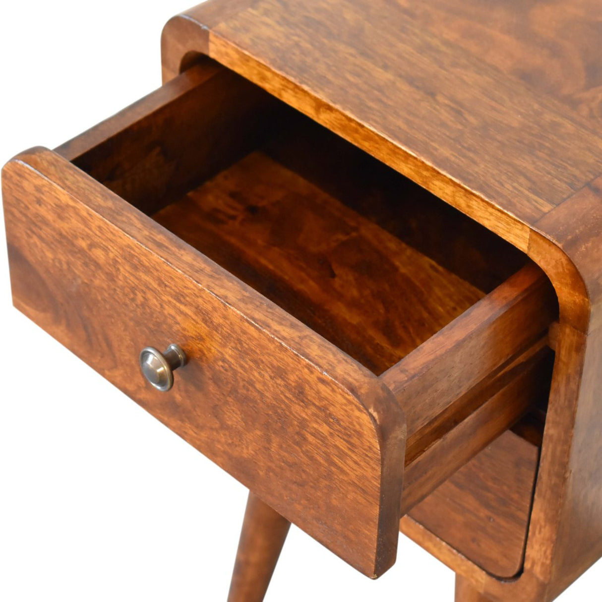 Soli Wood Mini Chestnut Curved Nightstand, 2-Drawers