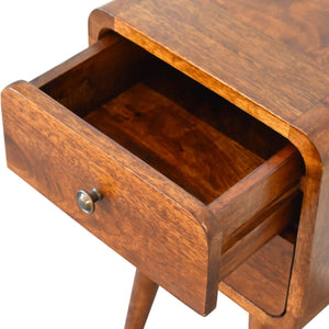 Soli Wood Mini Chestnut Curved Nightstand, 2-Drawers