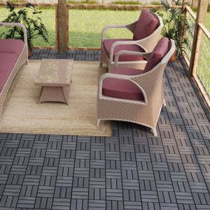 Acacia Wood Interlocking Deck Tiles Checker Pattern For Outdoor Flooring