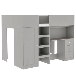 Loft Bed With Built In Wardrobe, Desk, Shelves, And Drawers