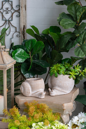 Decorative Cement Planter with Abstract Design - Natural Finish
