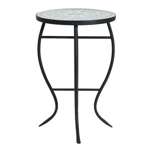 Outdoor Round Side Table With Mosaic Style Top And Curved Iron Legs