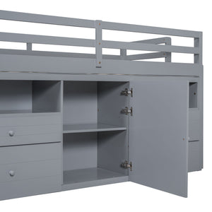 Loft Bed With 4 Drawers, Underneath Cabinet And Shelves