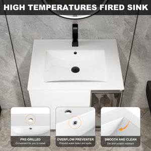 24" Wall-Mounted Bathroom Vanity With Ceramic Sink