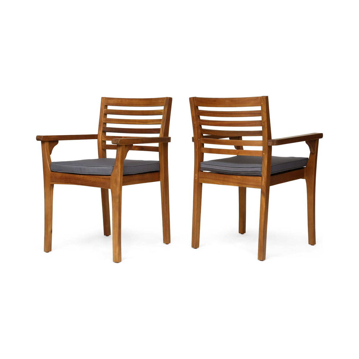 Outdoor Dining Chair With Slat Back And Acacia Wood Frame (Set of 2) - Gray / Teak - Best Buy Furniture