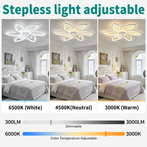 30" White Flower 6 Speeds Flush Mount Ceiling Fan