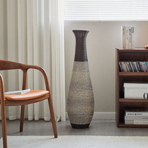 Tall Standing Designer Floor Vase Durable Artificial Rattan Elegant 2 Tone Finish Ideal Decor Accent For Living Room, Bedroom, Entryway Stylish Home Decor Statement Piece - Black / Gray