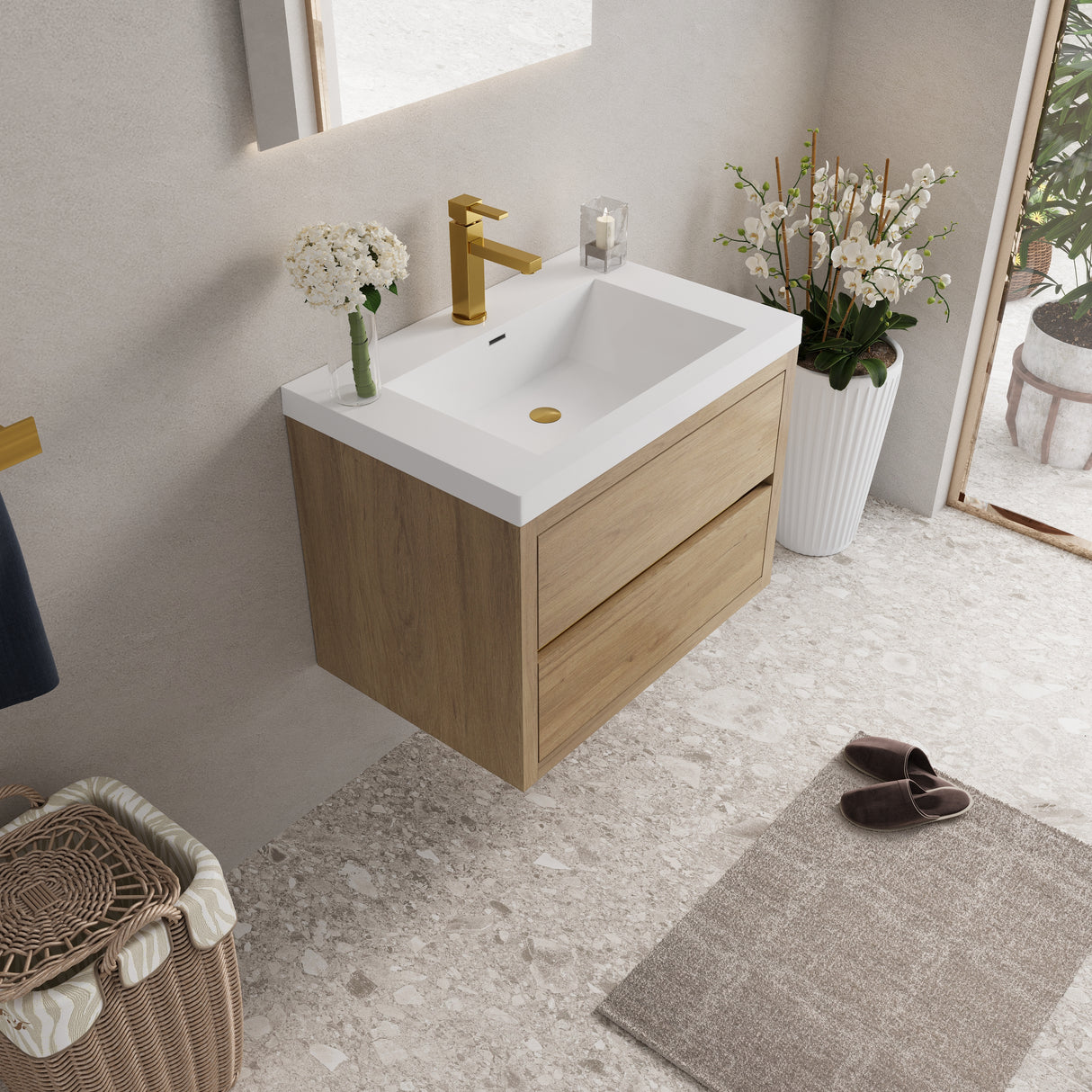 30" Wall-Mounted Bathroom Vanity with Sink, Floating Storage Cabinet