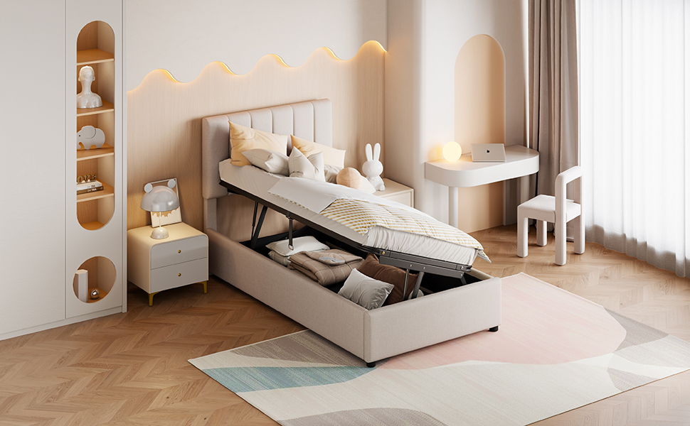 Upholstered Platform Bed With A Hydraulic Storage System