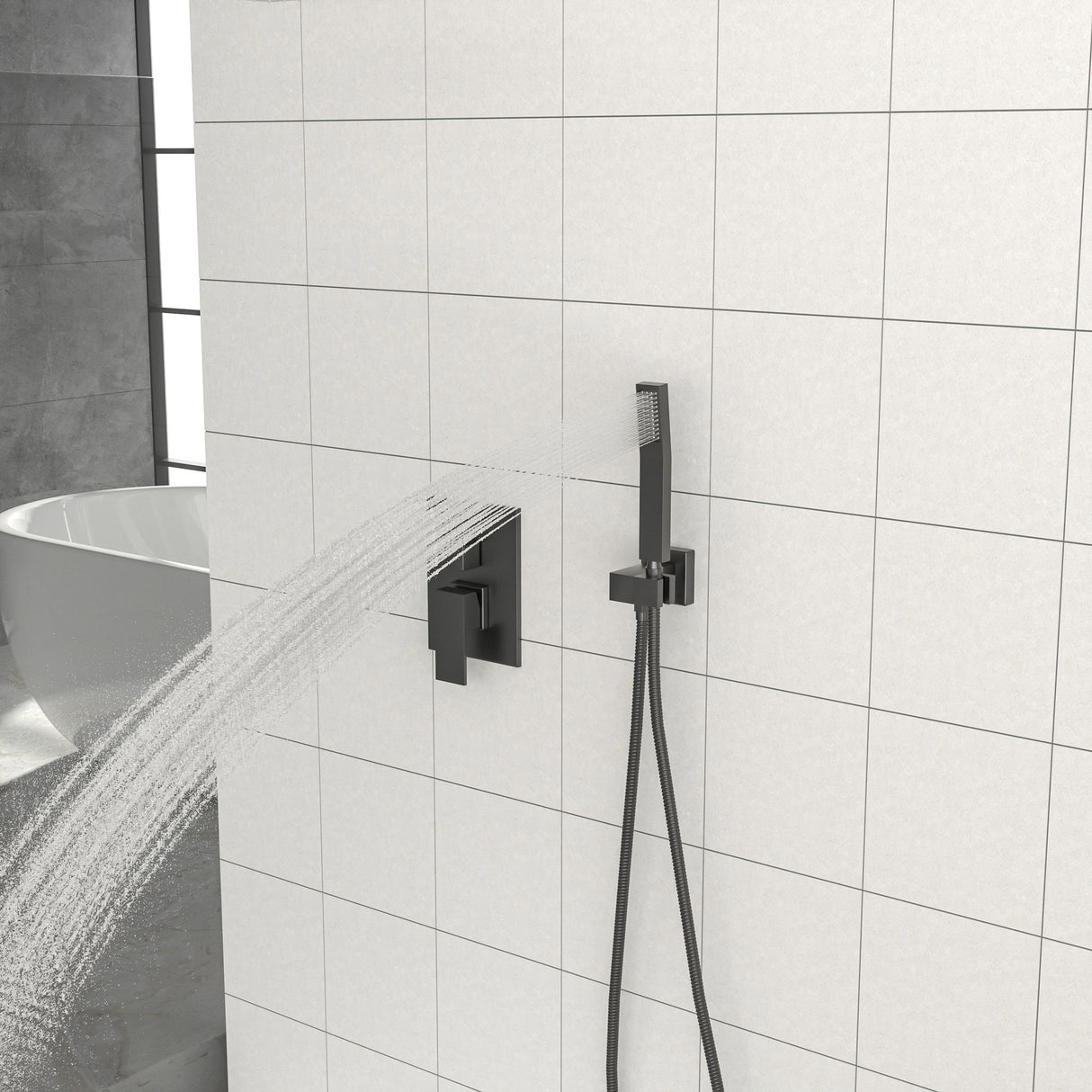 Dual Shower Head 10" Ceiling Mount Square Shower System With Rough In Valve - Matte Black
