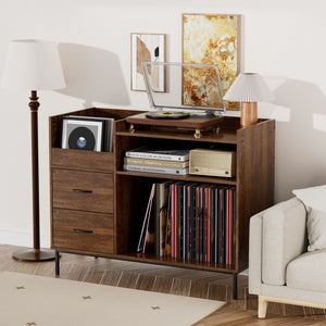 Grain Record Player Stand, Media Console With Speaker Shelf & 2 Drawers