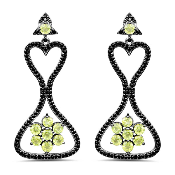 6.93 Carat Genuine Peridot and Black Spinel .925 Sterling Silver Earrings