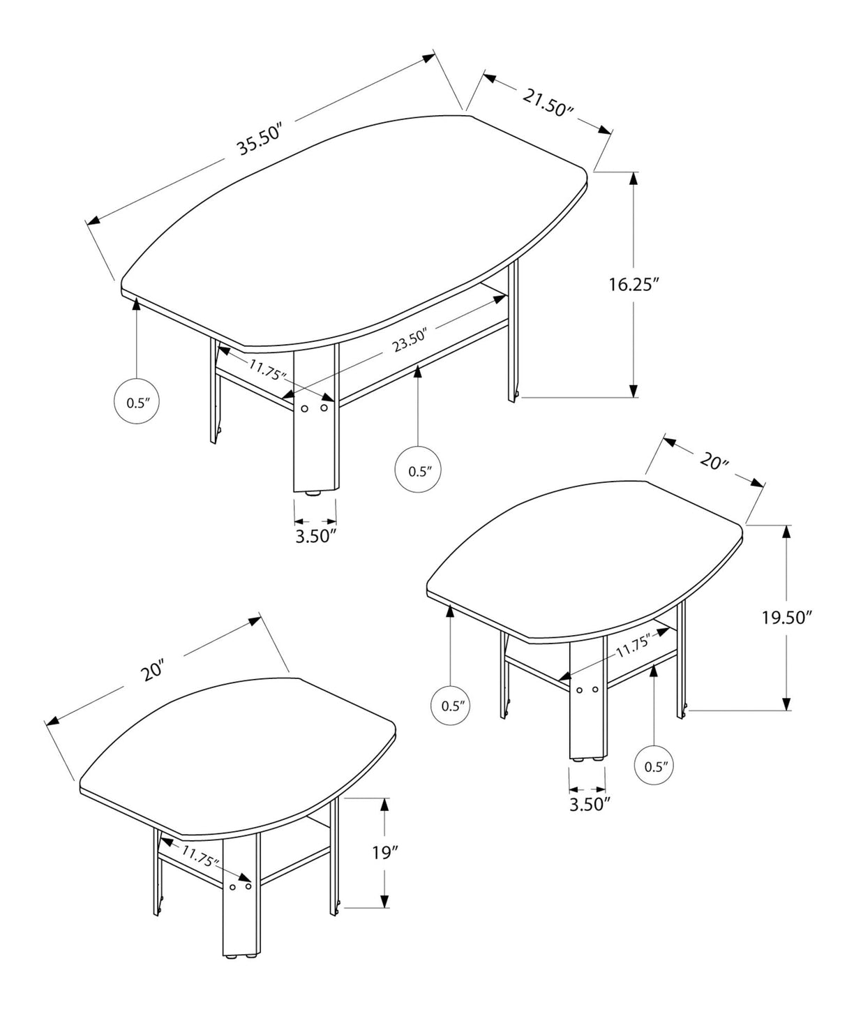 Table Set: Coffee, End, Side, Accent, Living Room, Transitional (Set of 3) - Oak - Best Buy Furniture