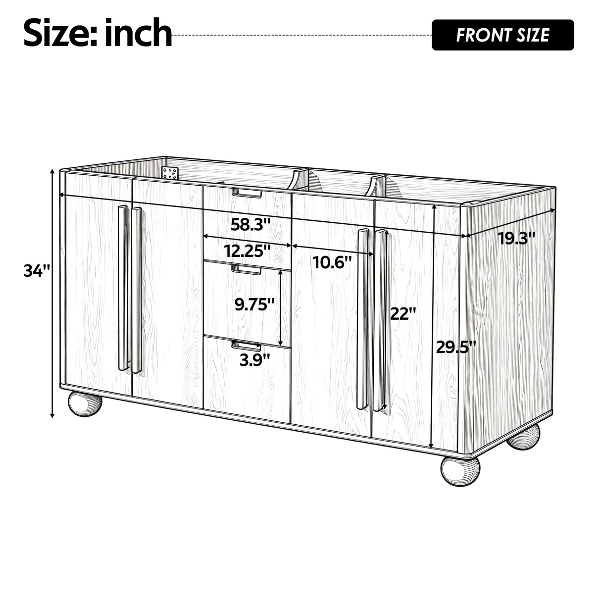 58.3" Bathroom Vanity Cabinet With 3 Drawers & 4 Doors