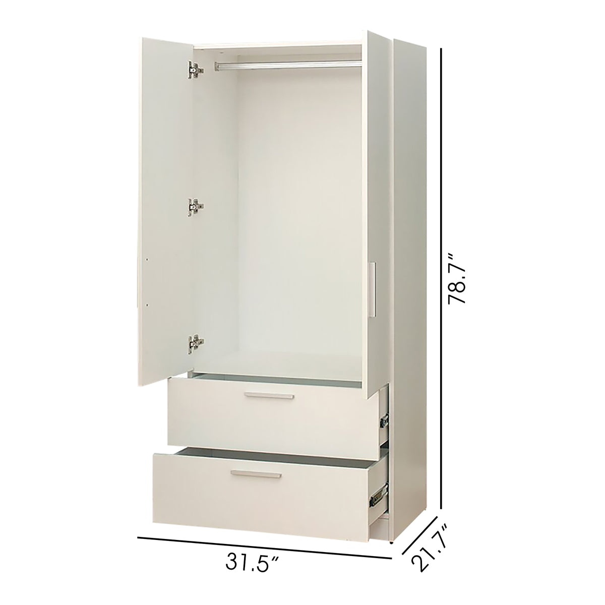 Emma Two-Door Wood Closet with Two Drawers and Hanging Bars
