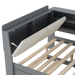 Platform Bed With Trundle, Shelves, And Storage Headboard