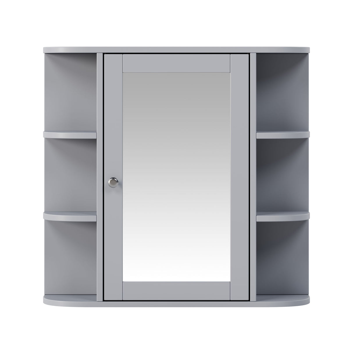 Bathroom Wall Storage Cabinet With Mirror And Adjustable Shelf, 6 Open Shelves