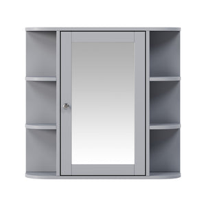 Bathroom Wall Storage Cabinet With Mirror And Adjustable Shelf, 6 Open Shelves