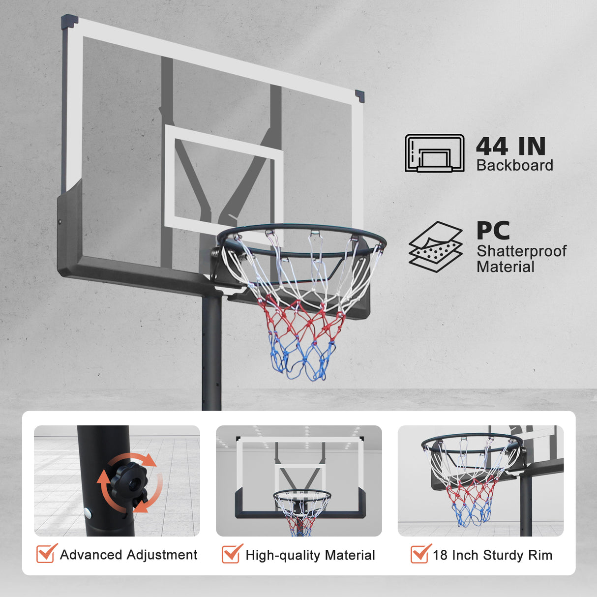 Basketball Hoop with 5.73-10FT Adjustable Height